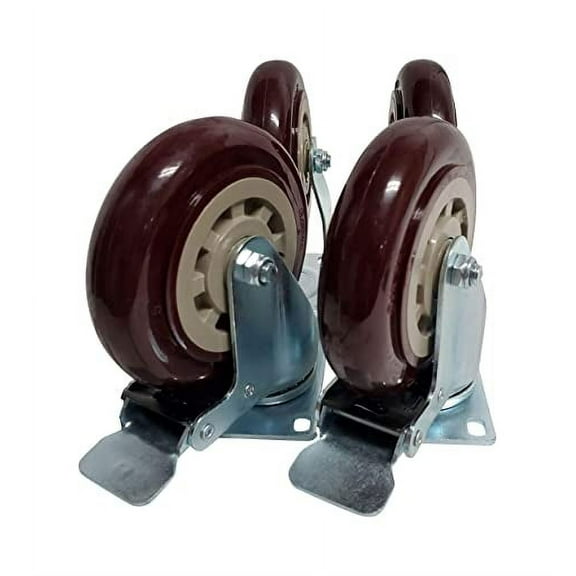4-Pack Polyurethane Solid Core Quiet Rolling Casters (2 Swivel w/ Brake and 2 Fixed) (4-INCH)