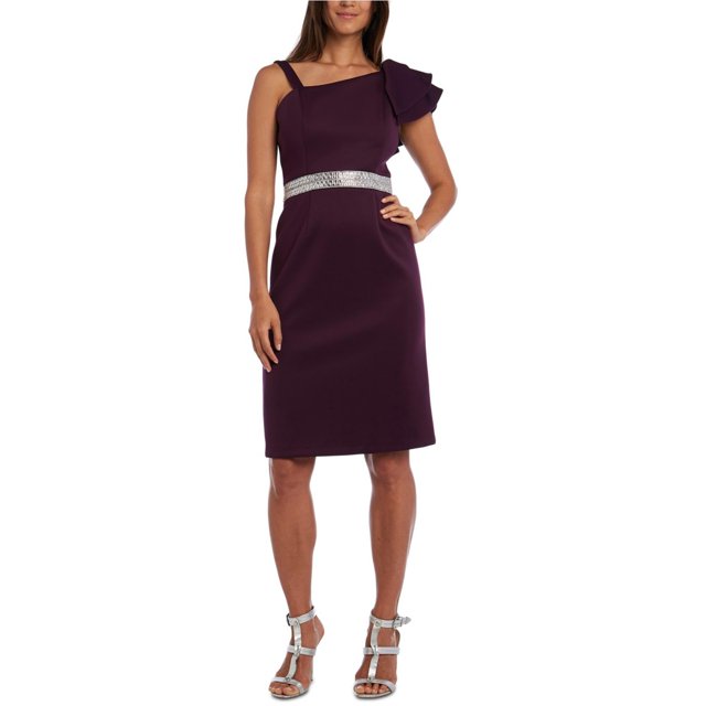 Nightway Womens Asymmetrical Neckline Sheath Dress plum 10P