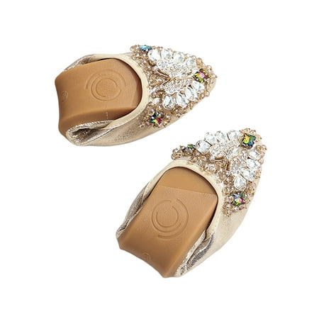 

Rotosw Women Flat Shoes Pointy Toe Flats Comfort Loafers Lightweight Slip On Casual Walking Shoe Dress Non-slip Slip-Ons Gold 8