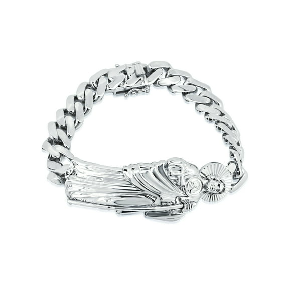 Rhodium Plated 925 Sterling Silver St Jude Cuban 10.8mm Cuban Bracelet 8" Jewelry Female Unisex
