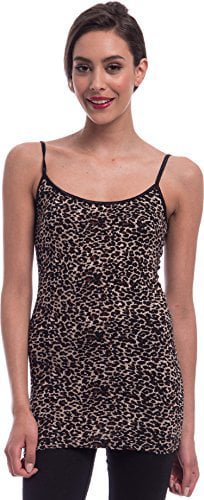 WDIRARA Womens Leopard Print Spaghetti Strap Skinny Stretch Cami Bodysuit