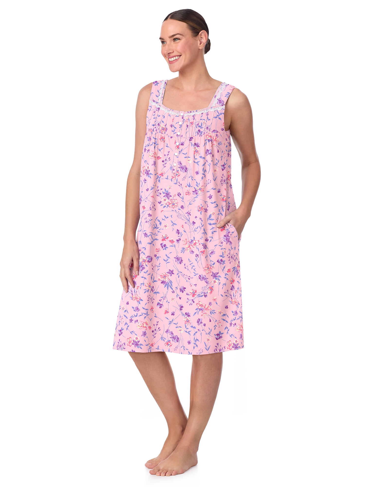 Aria Women's 100% Cotton Sleeveless 40" Nightgown, Sizes XS-5X