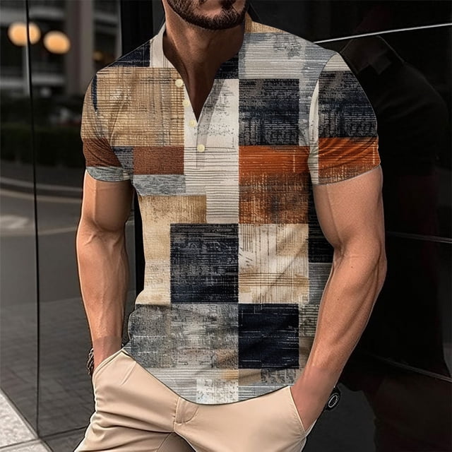 Lolmot Shirts for Men, Mens Printing Button Casual Short Sleeve Round-Neck Blouses Shirts