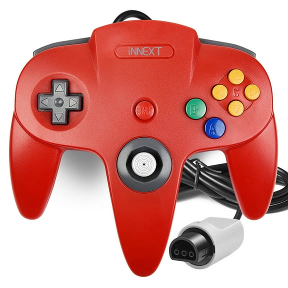 N64 Gaming Classic Controller, iNNEXT Retro N64 Wired Gaming Gamepad Controller Joystick for N64 System Home Video Game Console（Red)