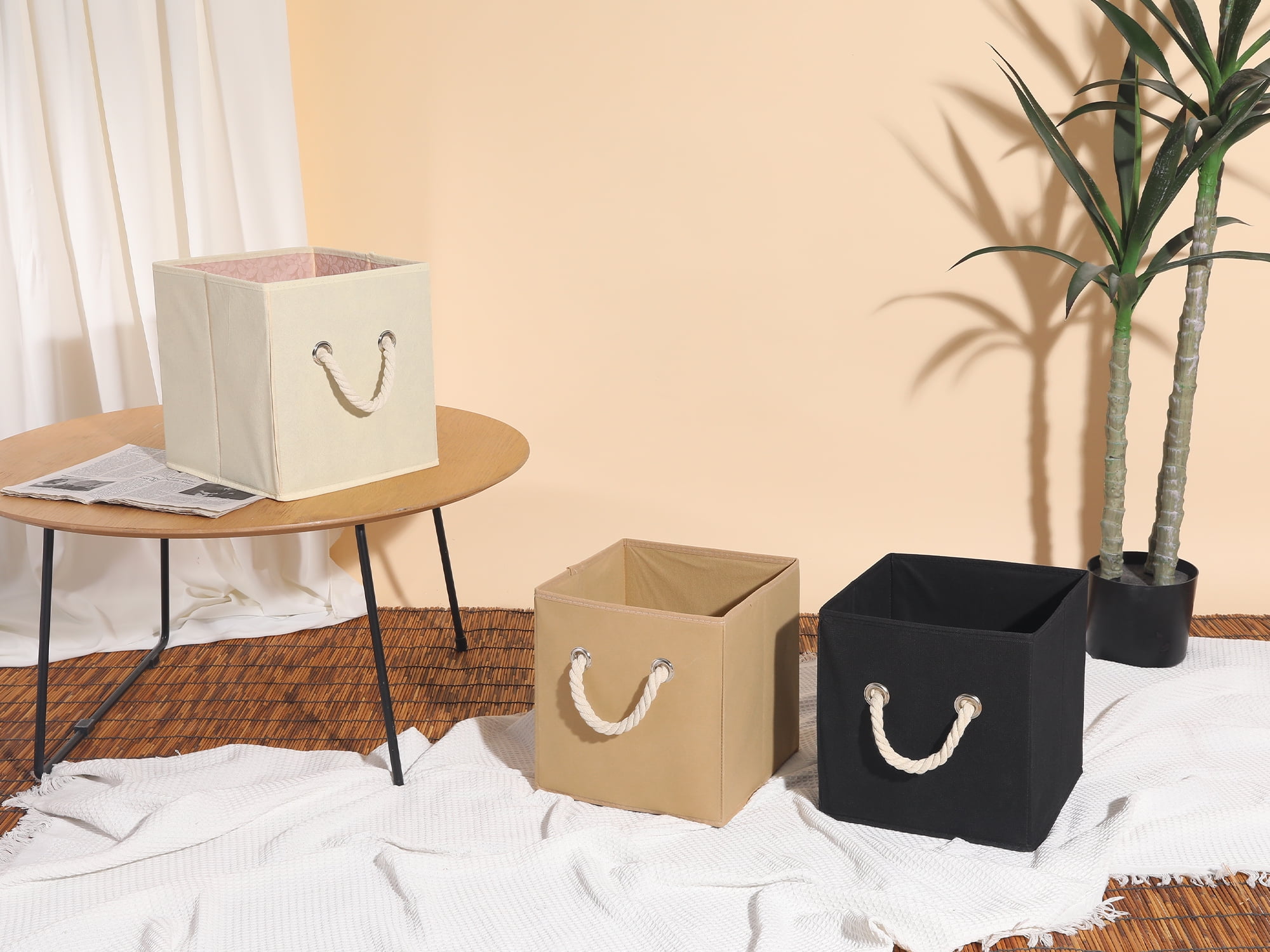 Unique Bargains Fabric Storage Bin with Handles Beige 11*11*11in
