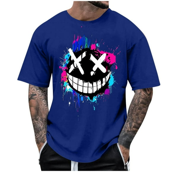 Men's Crew Neck T-Shirts Fast-Dry Printed Polyester, 3D Cut Round Neck Athletic Top for Gym, Running, Cycling & Casual