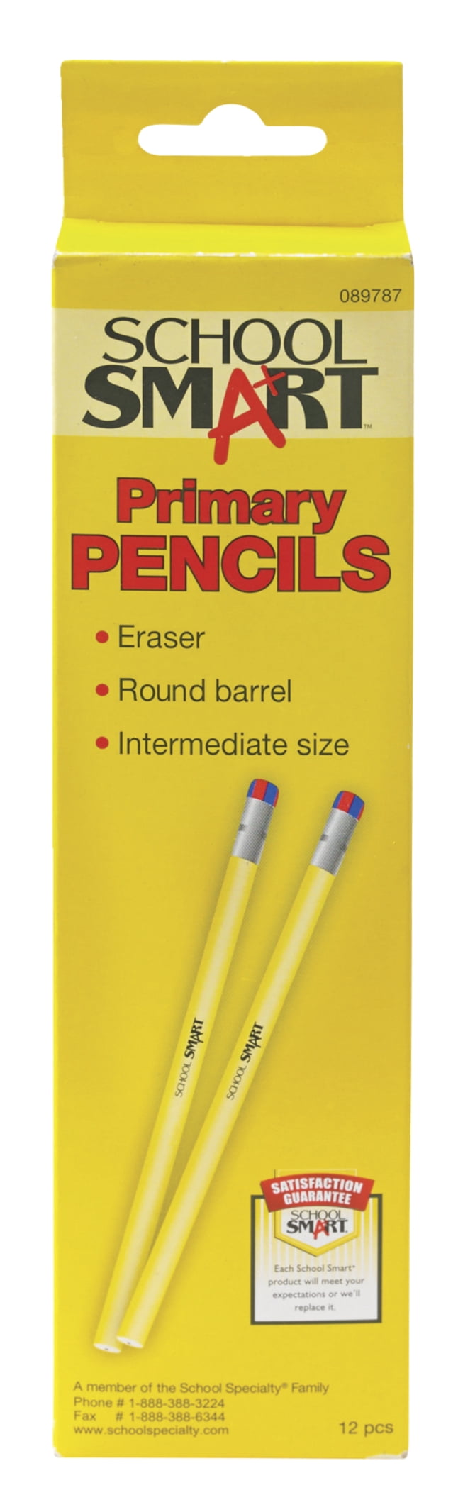 School Smart Primary Pencils, Thick Tips, Yellow, Pack of 12
