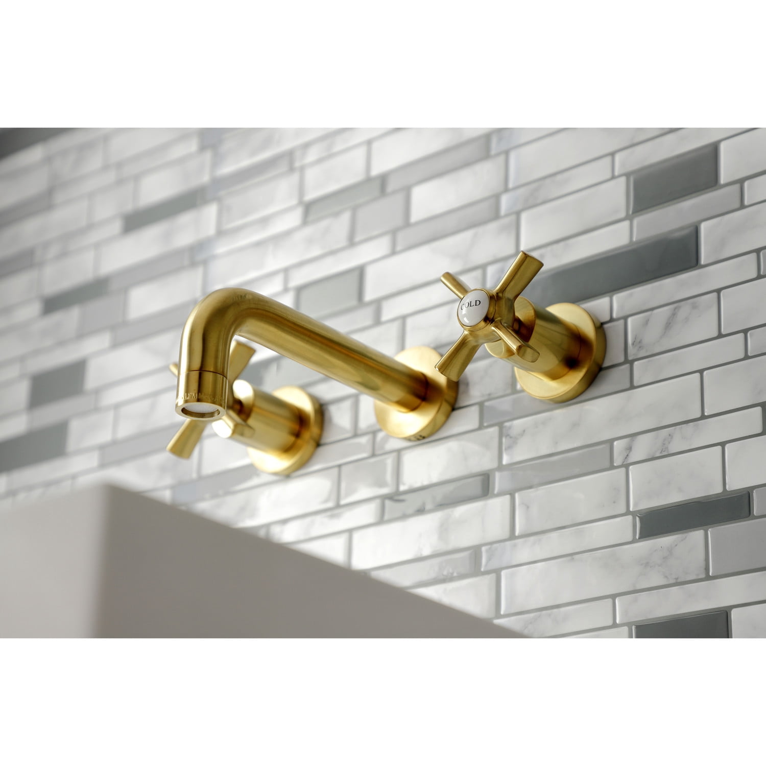 Kingston Brass KS8127ZX Millennium 2-Handle Wall Mount Bathroom Faucet, Brushed Brass