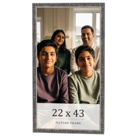 22x43 Frame Silver Grey Distressed Solid Wood Picture Frame | 0.75 Inch Moulding Width | Interior