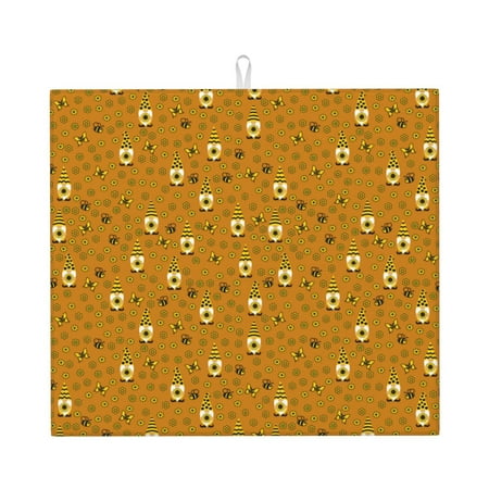 

Uemuo Honey Bee Gnomes Pattern Dish Drying Mat 16*18 inch Absorbent Dish Drainer Kitchen Counter Large Size Dish Drying Pad for Countertops Sinks Draining Racks