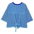 thumbnail image 4 of FASHOFT Cute Bow Back Tie Striped T Shirts for Women Cap Sleeve Casual Summer Top 3/4 Sleeve Crew Neck Tshirt Blue M, 4 of 9