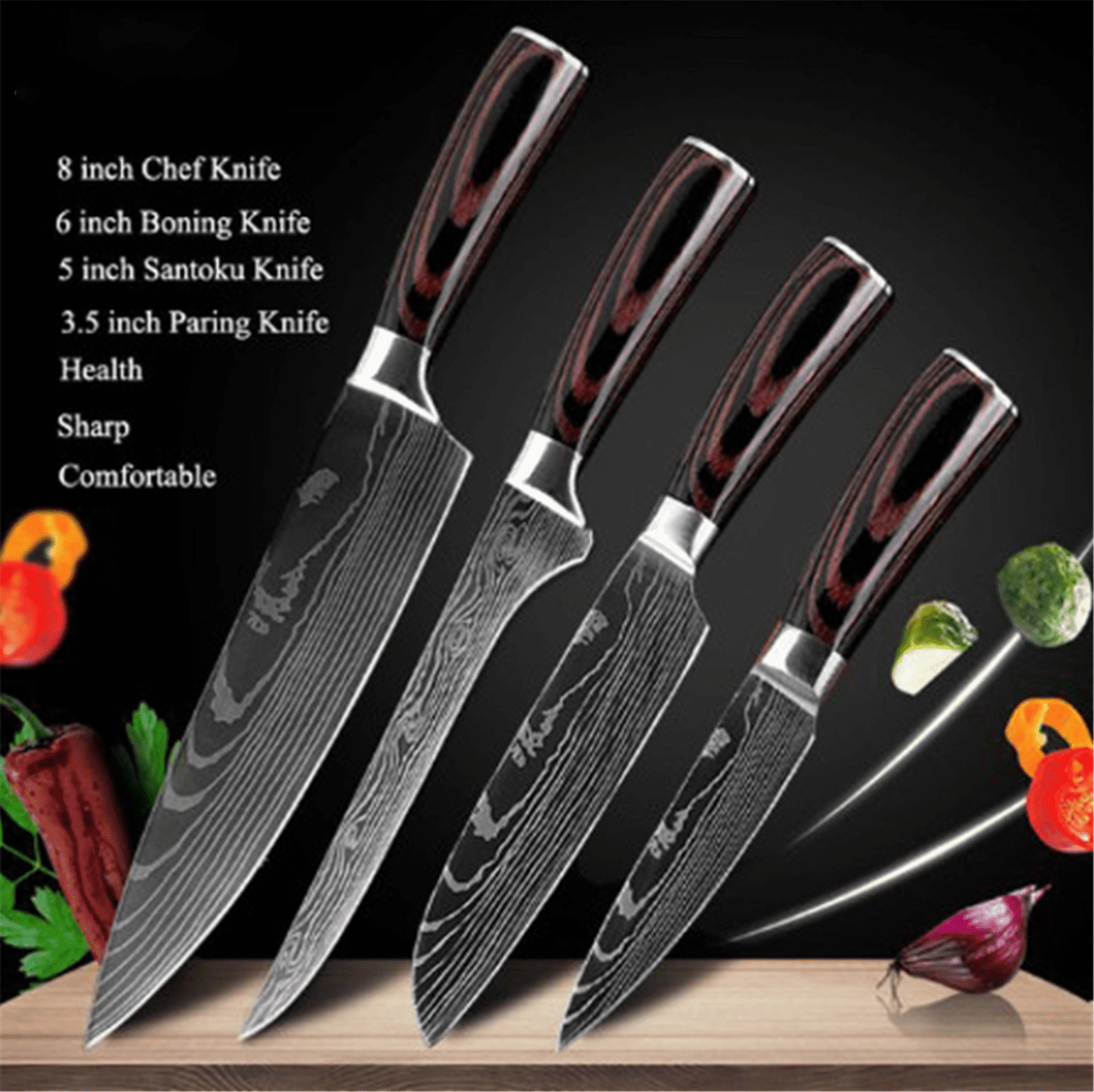 MDHAND 10pcs Knife Set with Ergonomic Pakkawood Handle, 3.5 - 8inch Laser  Damascus Stainless Steel Cutlery Japanese Chef Slicing Santoku Cleaver,  Kitchen Cooking Tools 