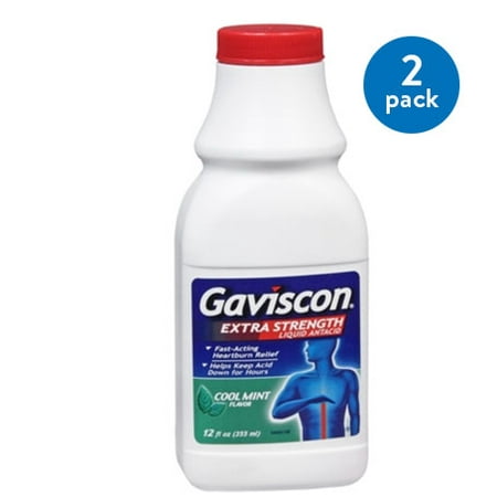 (2 Pack) Gaviscon Extra Strength Cool Mint Liquid Antacid for Fast-Acting Heartburn Relief, 12 fluid