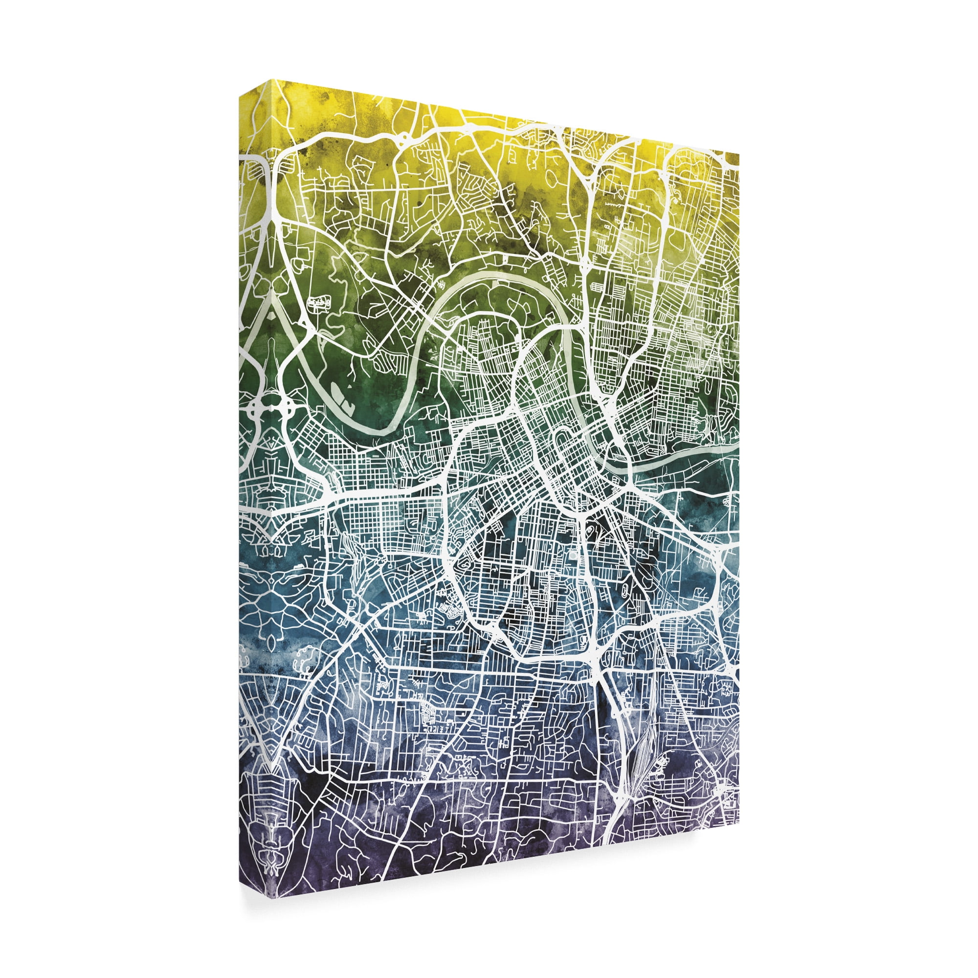 Trademark Fine Art 'Nashville Tennessee City Map Blue Yellow' Canvas Art by Michael Tompsett