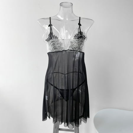 

Cathalem Surprise Bigger Surprise Lingerie For Women Lace Embroidered Translucent Pajama Sling Honeymoon Lingerie for Bride Underwear Black One Size