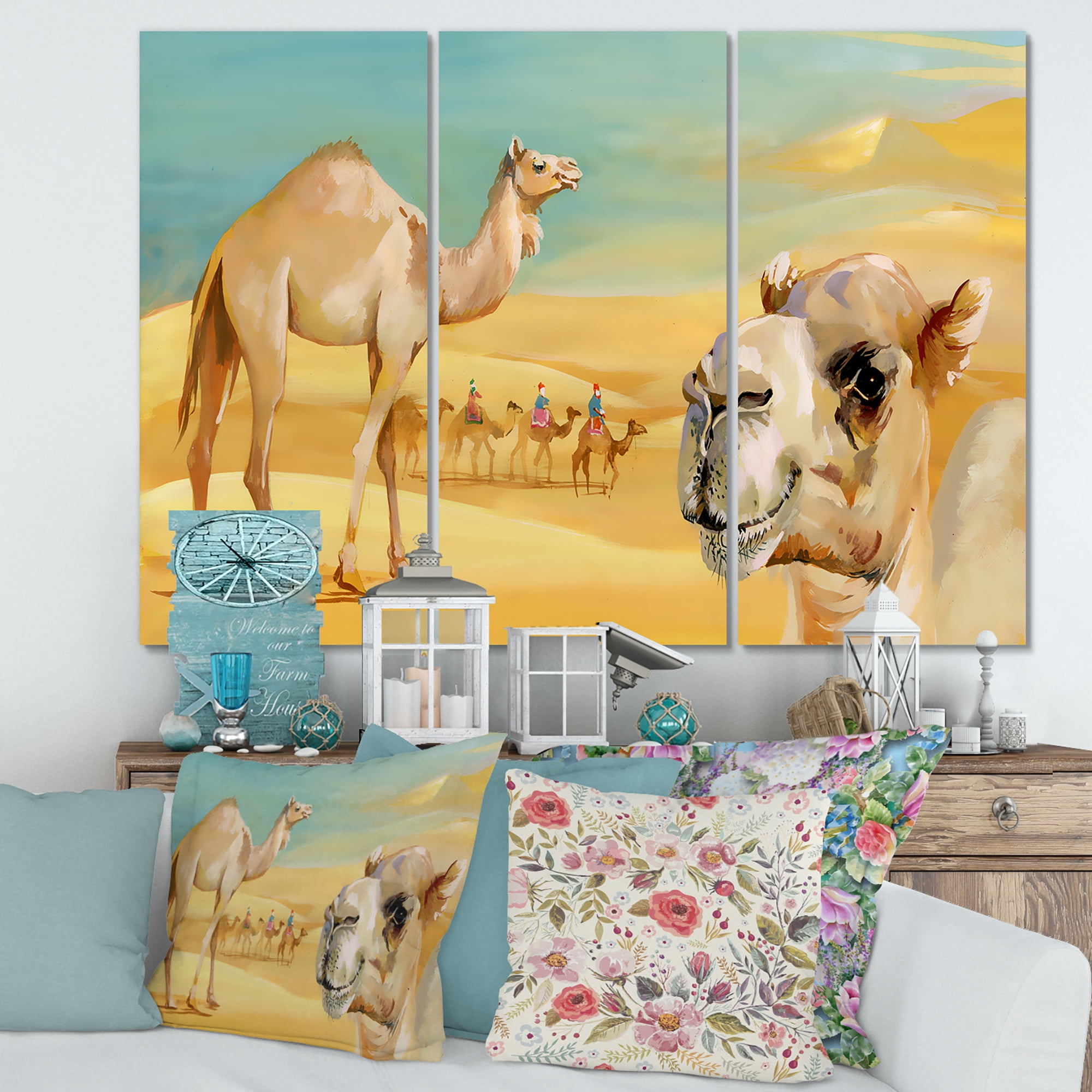Designart ' Camels In Wild Desert II ' Farmhouse Canvas Wall Art Print