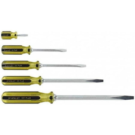 

Stanley 5 Piece Slotted & Stubby Screwdriver Set Blade Sizes: Length 1-1/2 4 6 8 & 12 Width 1/4 5/16 & 3/8