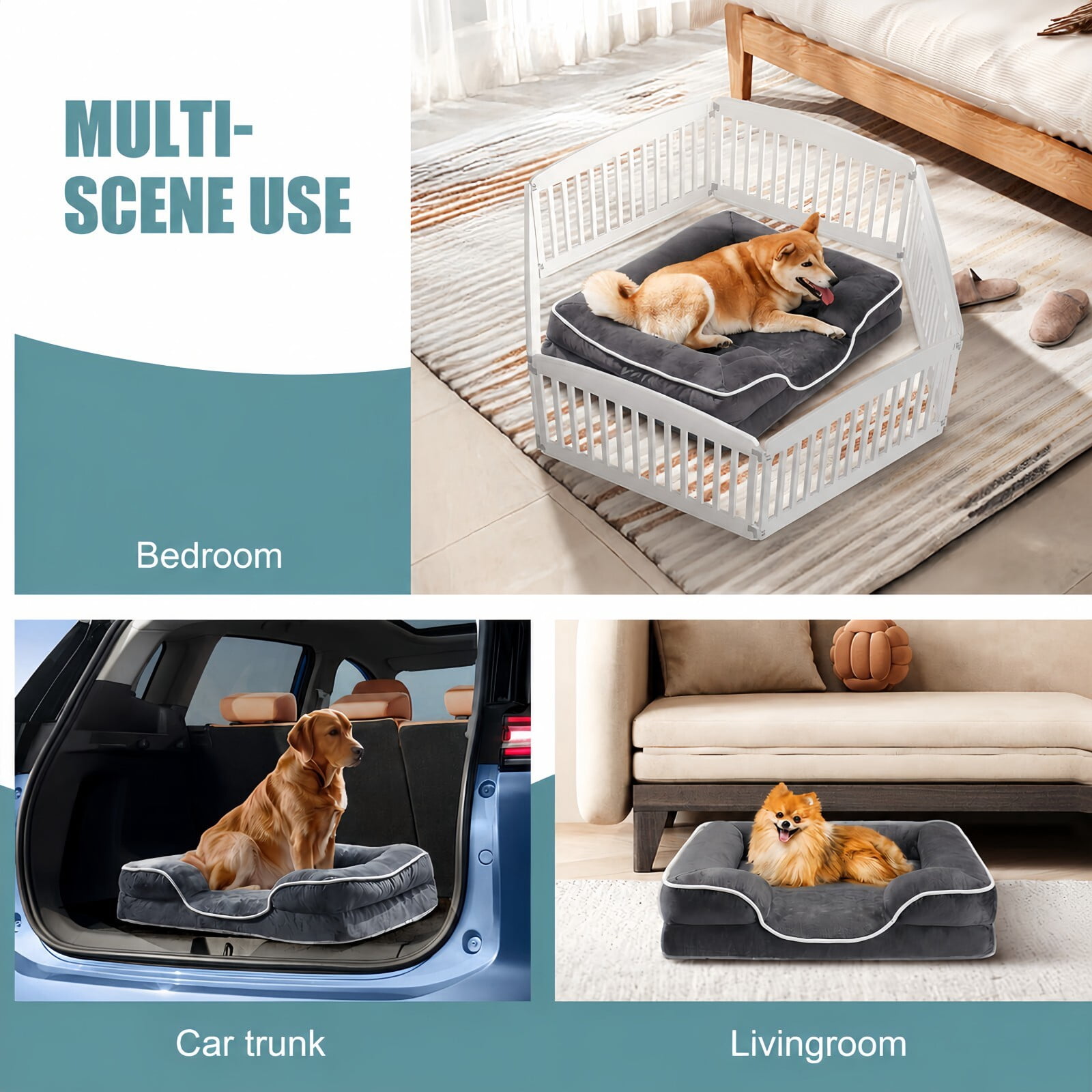 Kelno 42"x32" Orthopedic Dog Bed Supportive Egg Crate Foam Pet Couch Bed with Removable Washable Cover Anti Slip Bottom, Gray