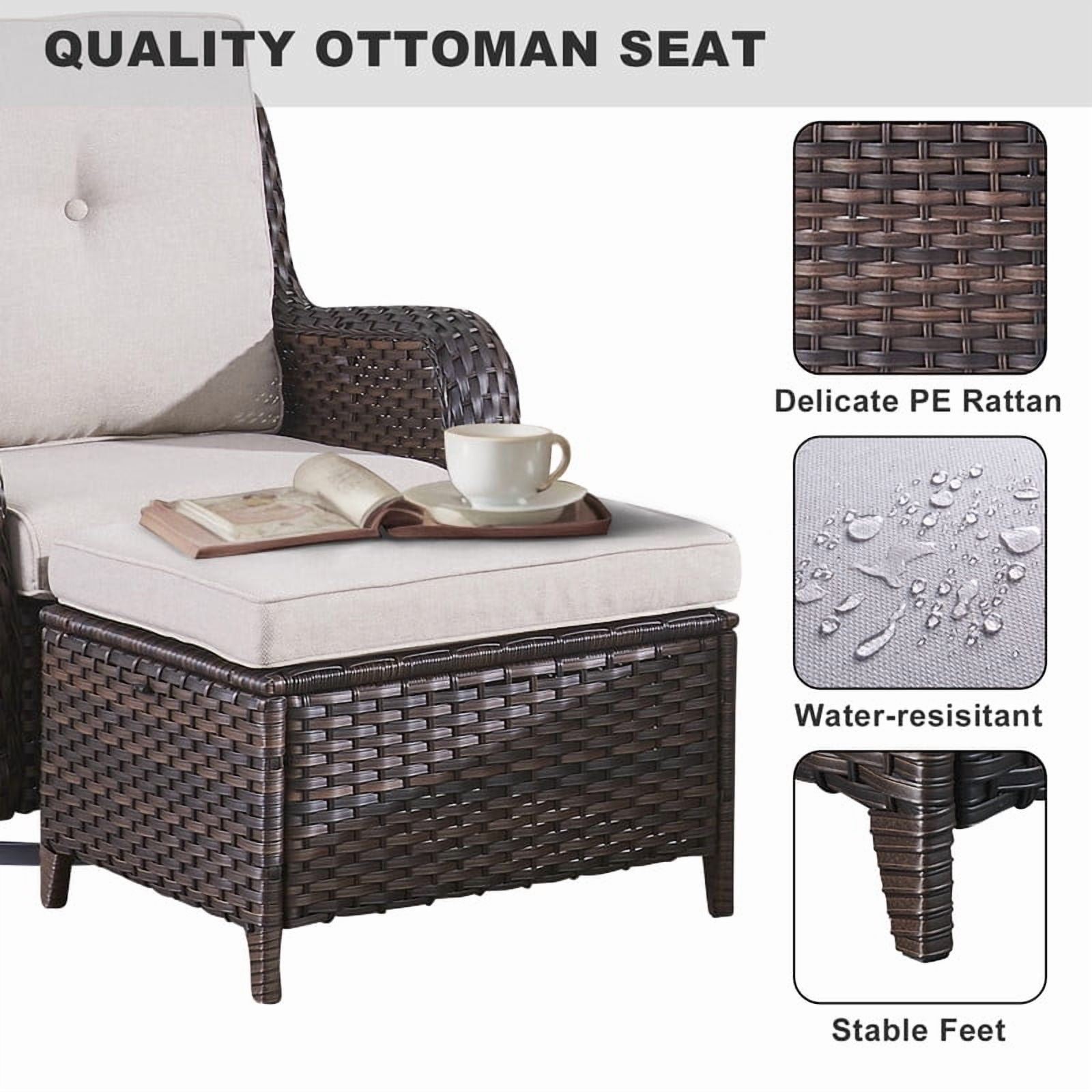PARKWELL 8 Piece Outdoor Patio Furniture Set,All-Weather High Back Conversation Set with Luxury 6-Inch Thick Cushions,Swivel Glider Chair,9-Seat Furniture Sets for Garden, Deck, Backyard,Brown/Beige