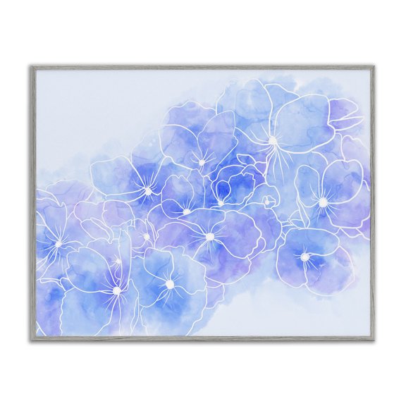 Stupell Industries Modern Pastel Blue Flower Outlines Gray Framed Giclee Art, 30 x 24, by Lil' Rue