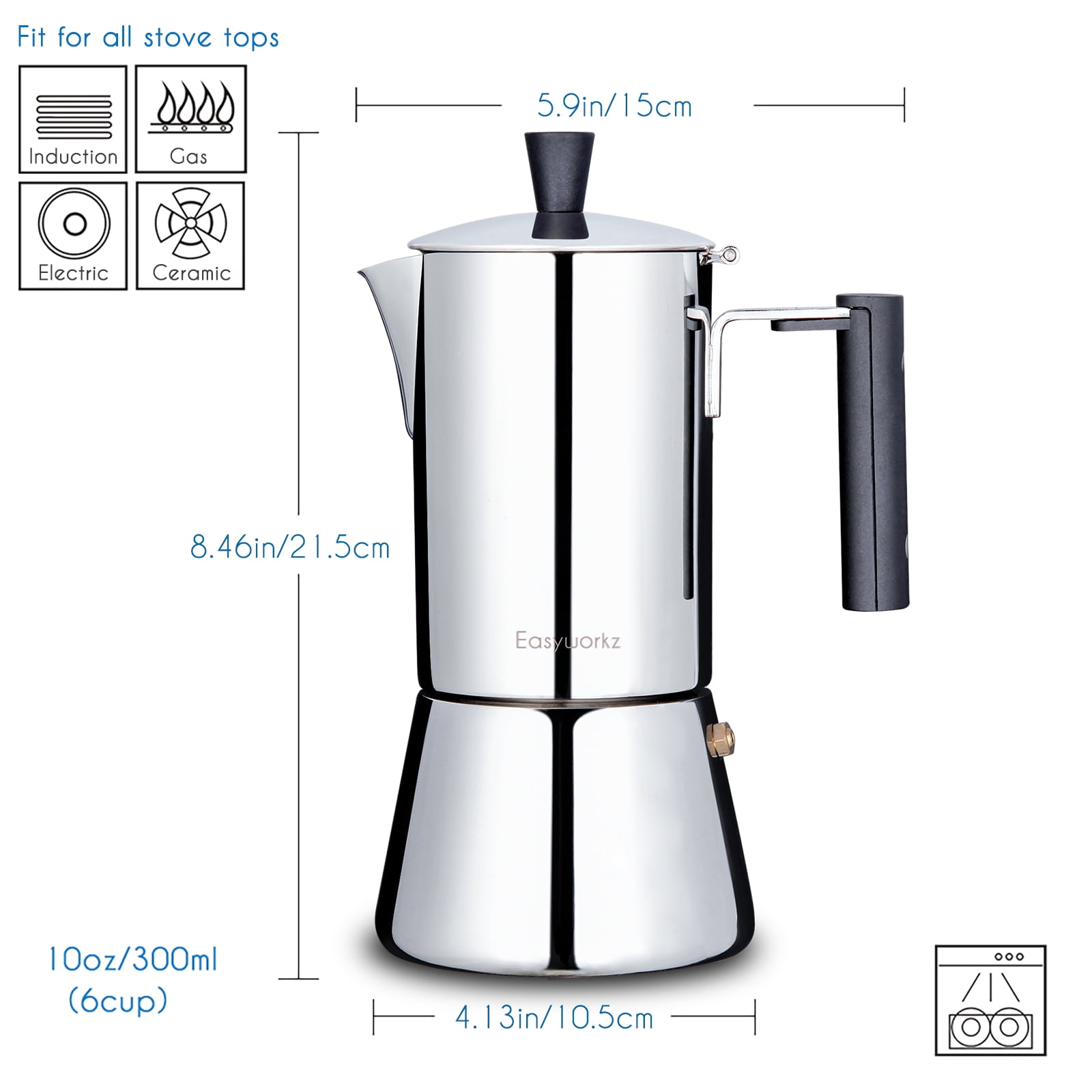 Easyworkz Stovetop Espresso Maker 520ml Roestvrijstalen Moka Pot Koffiezetapparaten,12 kopjes