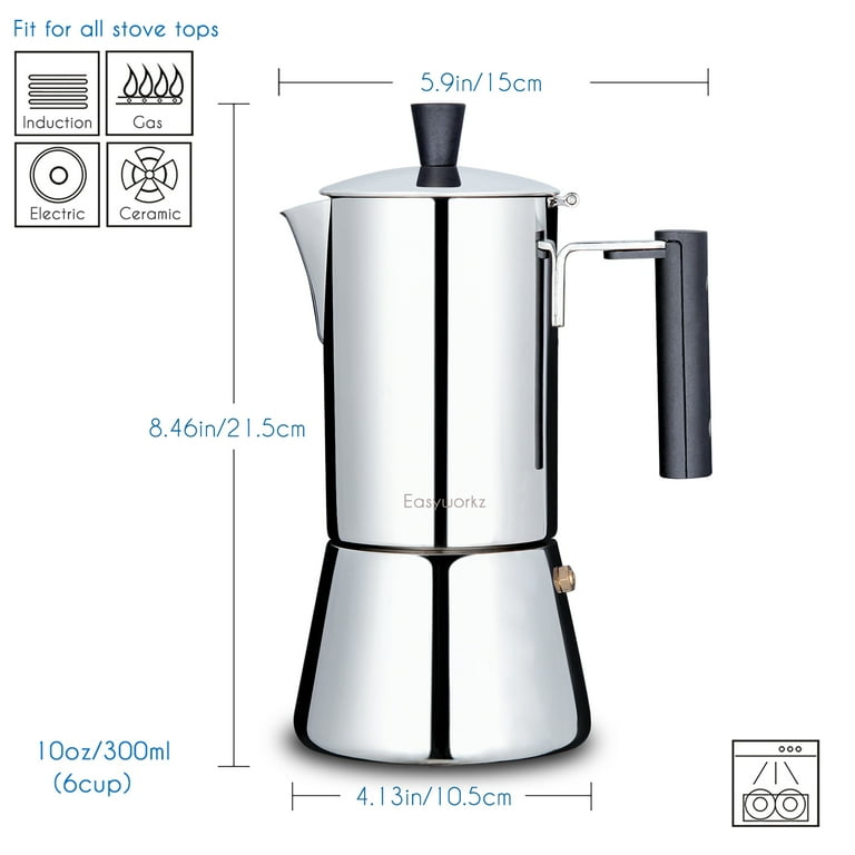 Easyworkz Pedro 6 Cup Stovetop Espresso Maker Stainless Steel