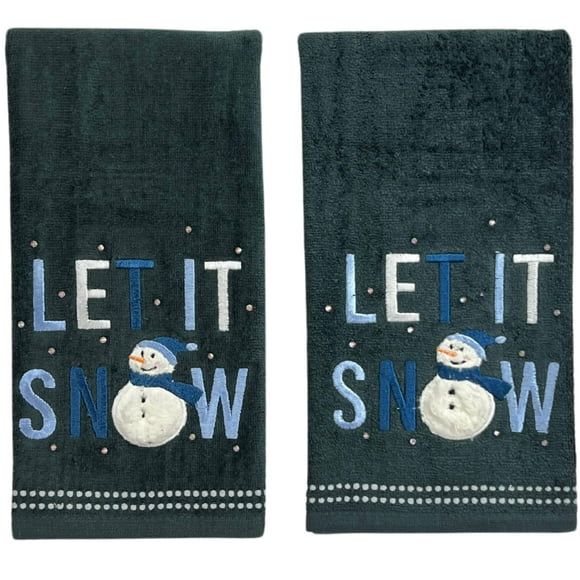Serafina Home Christmas Winter Hand Towels Embroidered Snowman Let It Snow 2 Piece Set 16 X 25 Inches Dark Gray Holiday Bathroom Decor