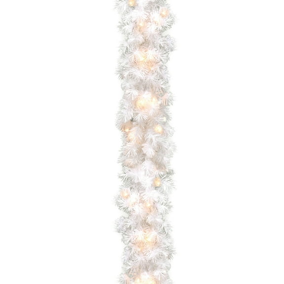 National Tree Company Pre-Lit Artificial Christmas Garland, White, Wispy Willow, Silver Glitter, 100 Clear Lights, 6 Feet