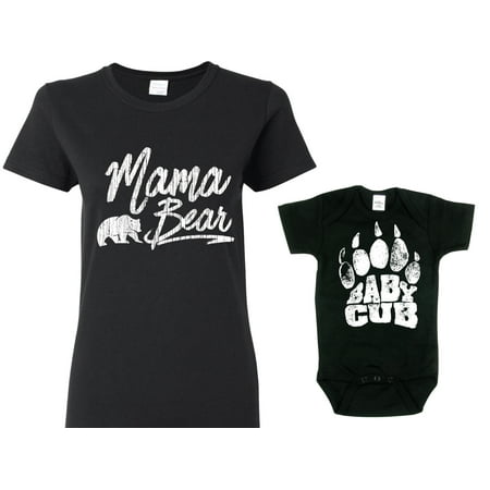 Texas Tees Brand: Mama Bear Matching Shirts for Mom and Daughter, Black Womans Small & Black 0-3m