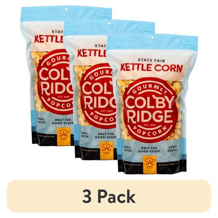 (3 pack) Colby Ridge Kettle Corn Gourmet Craft Popped Popcorn Snack Sized Small Batch (1/2 Gal. 8 Cups)