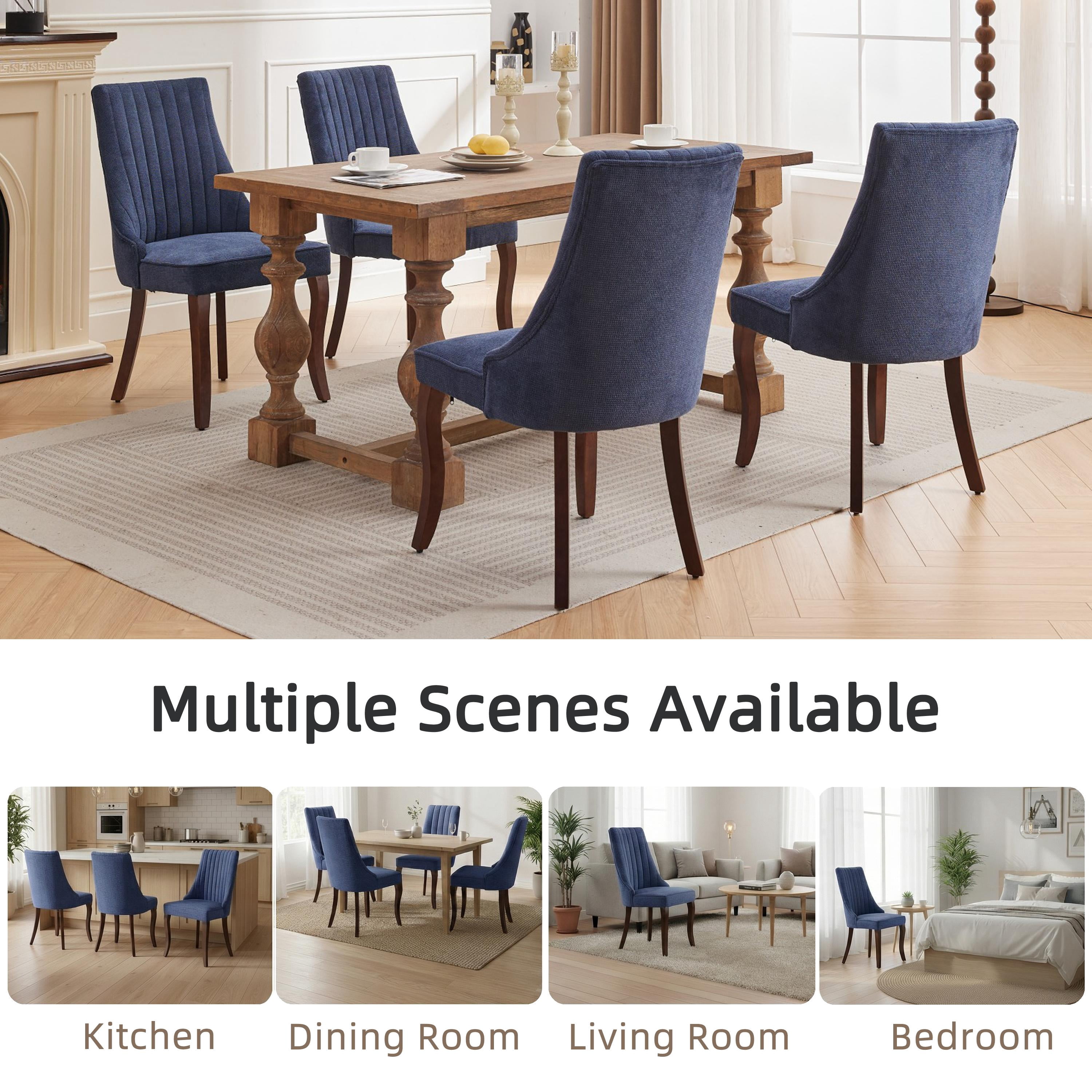Dining Chairs Set of 4, PAPROOS Velvet Upholstered Dining Chairs, Farmhouse Accent Chair Side Chair with High Backrest and Solid Wood Legs, Kitchen Chair for Dining Kitchen Living Room, Blue