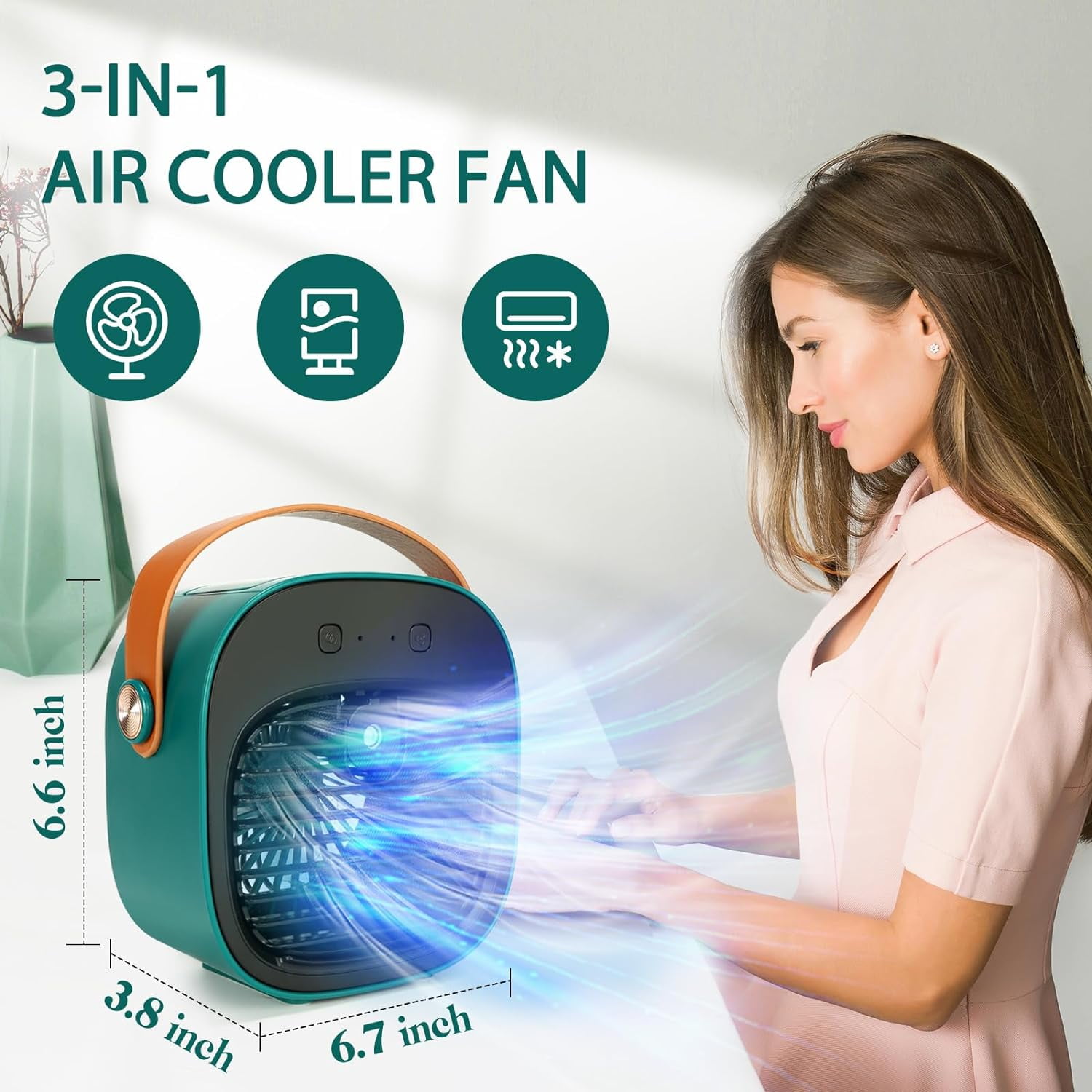 Air Fan Portable, Rechargeable Personal Air Cooler, Quiet Mini Air Conditioner Fan with 3 Speeds, Desk Cooling Fan for Bedroom, Car, Home, Camping, Travel, and Office