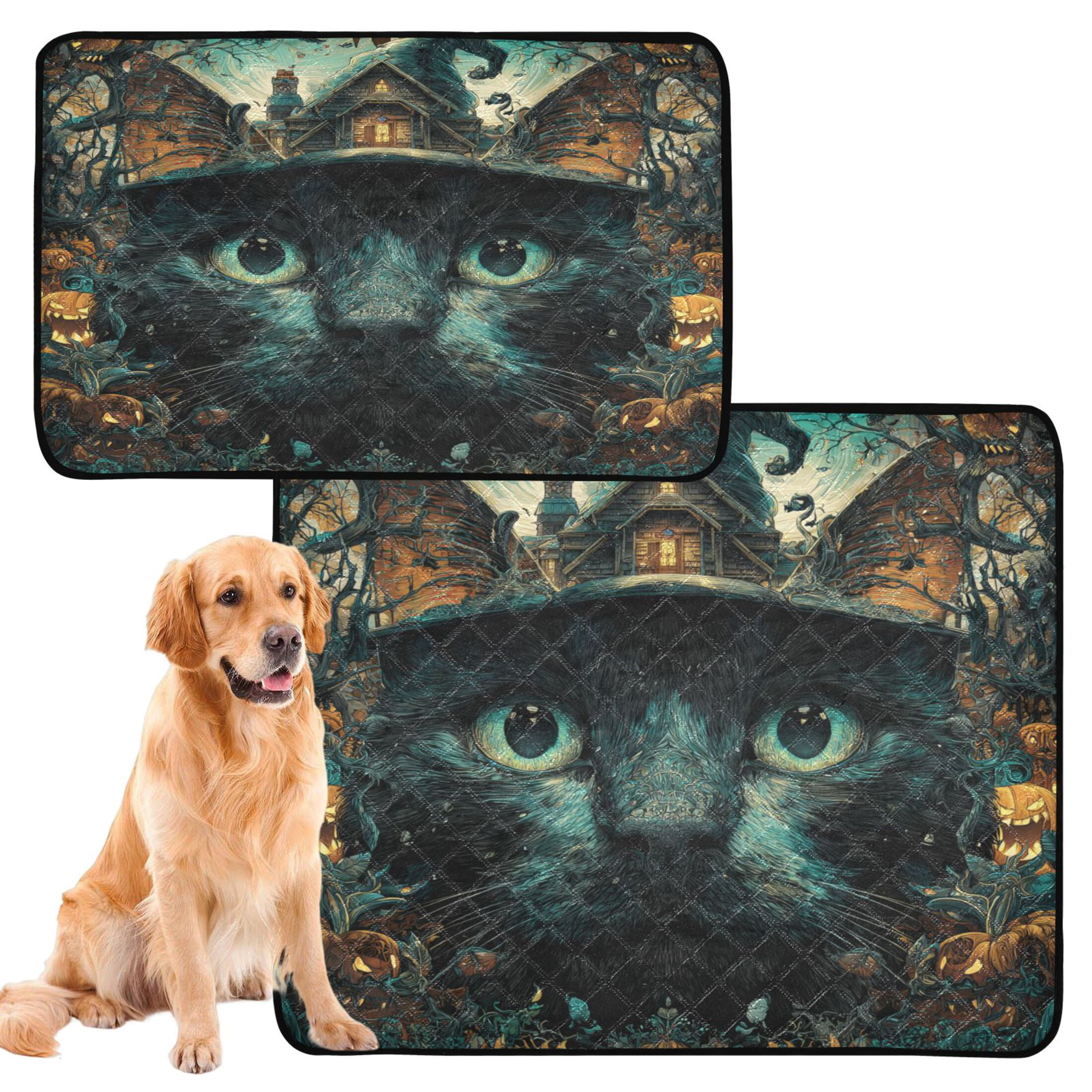 Qxltty Black Cat Haunted House Cat litter Pads Pet Set of 3 Diaper Mats Center Anti-leakage Layer Absorbent Soft and Comfortable