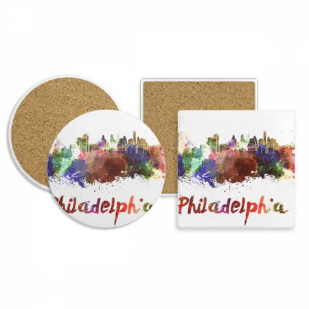 

Philadelphia America City Watercolor Coaster Cup Mug Holder Absorbent Stone Cork Base Set