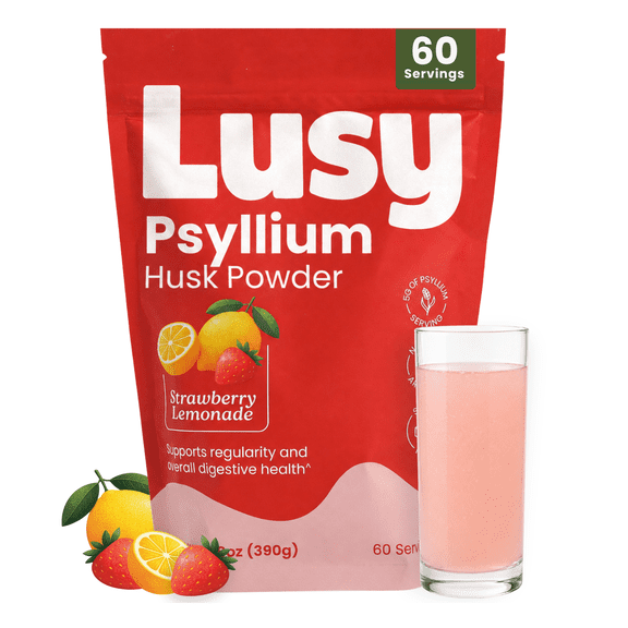Lusy - Psyllium Husk Fiber Supplement for Digestive Health & Regularity - Strawberry Lemonade (Sugar-Free) by Transparency Foods 13.8 oz (390 g)