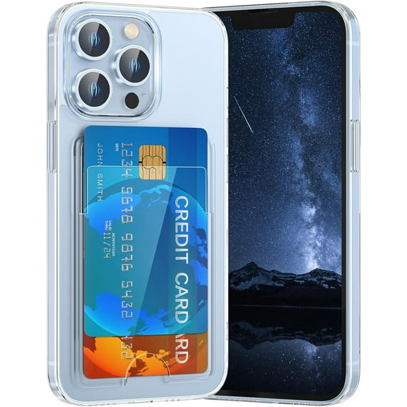 Design for iPhone 13 Pro Max Case with Card Holder, Wallet Case Clear Slim Hard Protective Cover Anti-Scratch Shockproof Phone Card Case for iPhone 13 Pro Max - Clear