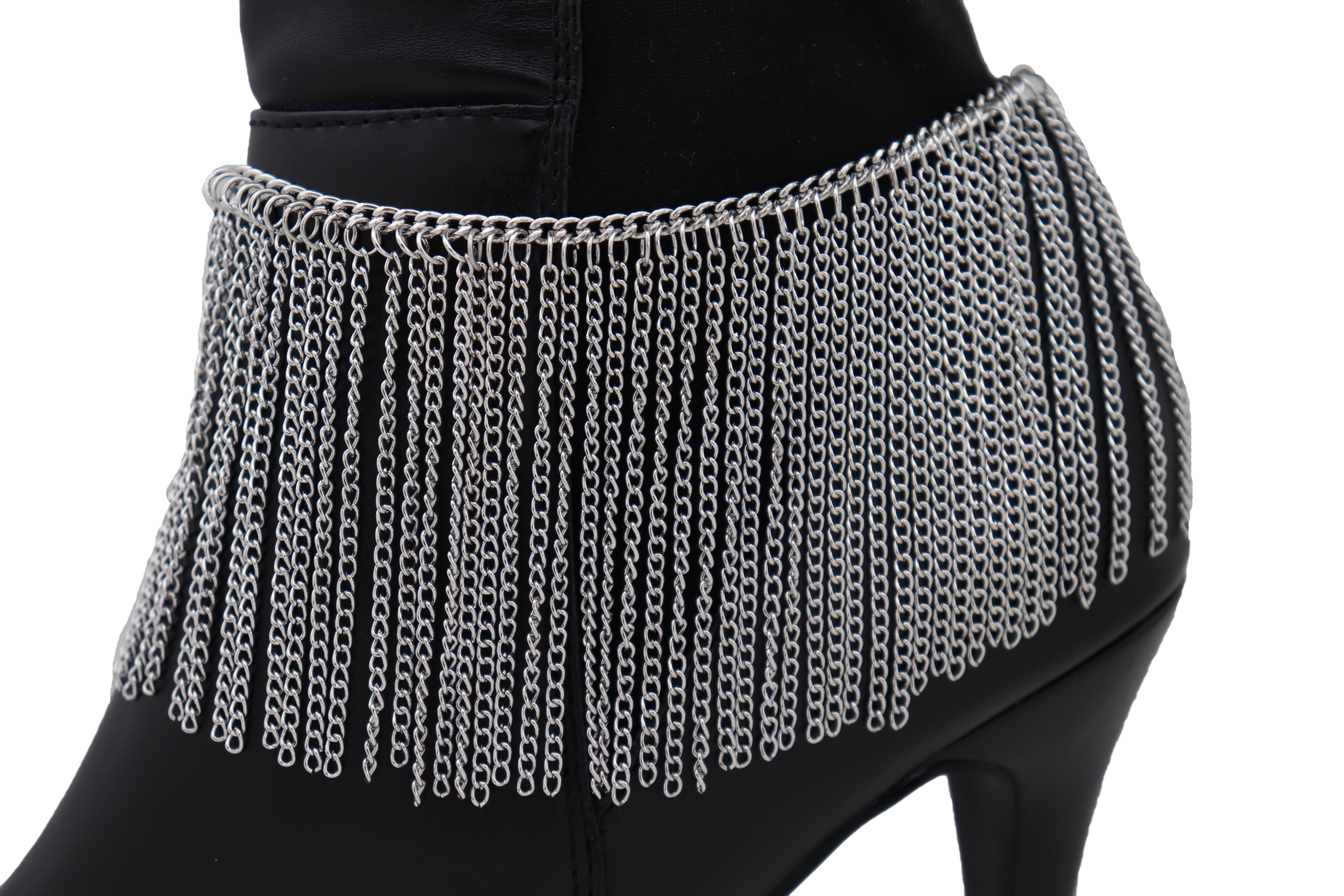 Women Silver Metal Chain Boot Bracelet Shoe Tassel Fringes Charm