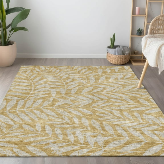Addison Rugs Chantille Indoor/Outdoor Transitional Floral Gold Washable Rectangle Rug, 3' x 5'