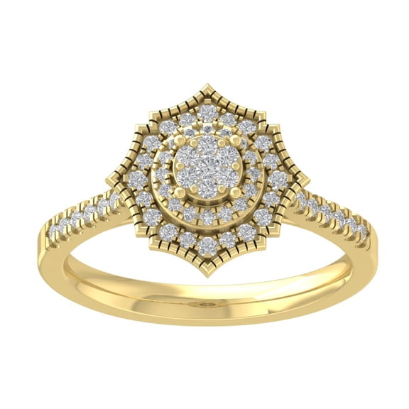 ARAIYA FINE JEWELRY 10K Yellow Gold Lab Grown Diamond Halo Cluster Ring (1/2 cttw, D-F Color, VS Clarity), Size 7