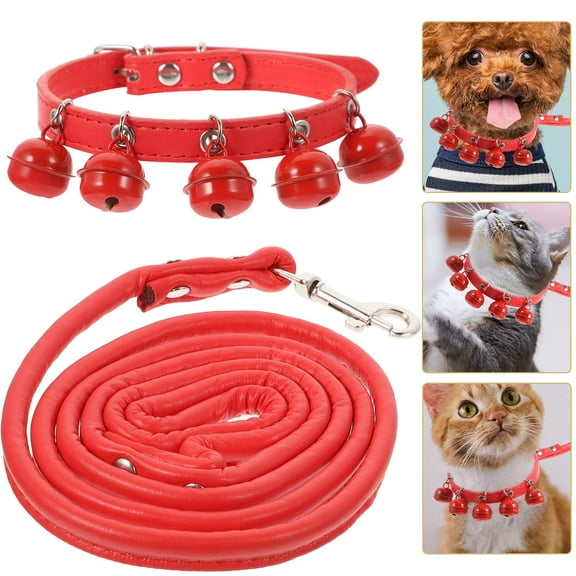 HOOWIFFY Pet Collar and Leash Set with Bells, Adjustable, Comfortable for Dogs and Cats, and Stylish