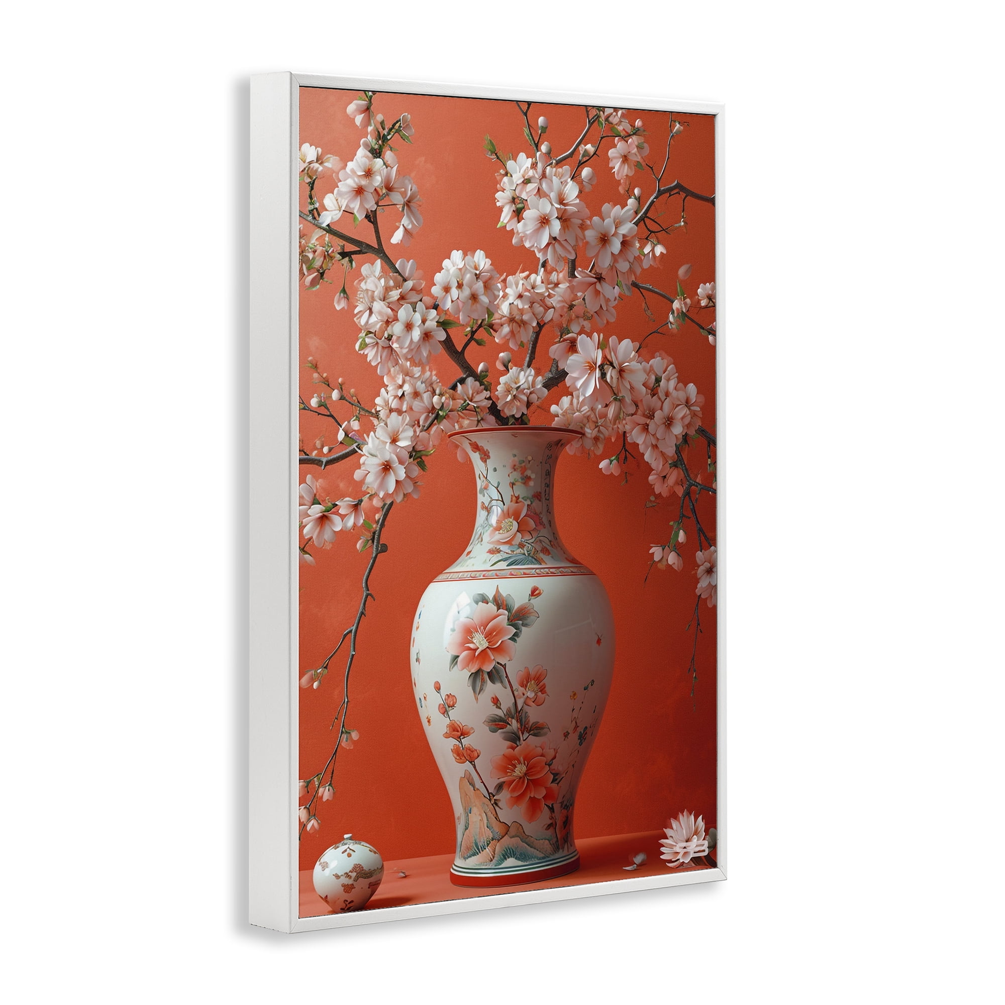 Stupell Industries Flowers in Eastern Vase Botanical & Floral Painting White Framed Art Print Wall Art, 12 x 18