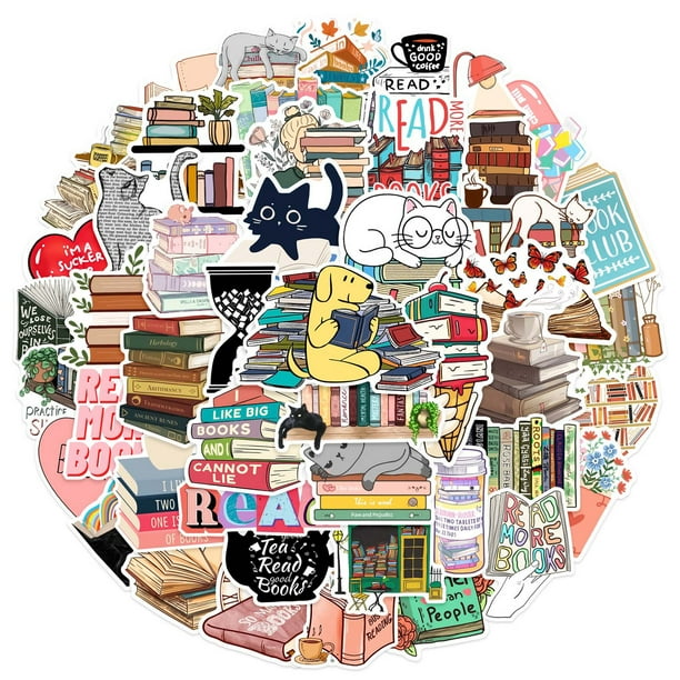 Juego de pegatinas con tema de lectura, 50 unidades, para amantes de los libros y estudiantes