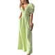 thumbnail image 1 of TRKIYQC Mono de una pieza con cuello en V profundo y manga bombada para mujer, sexy, elegante, con lazo en la cintura (verde claro, M) TRKIYQC Moda，ocio, 1 of 5