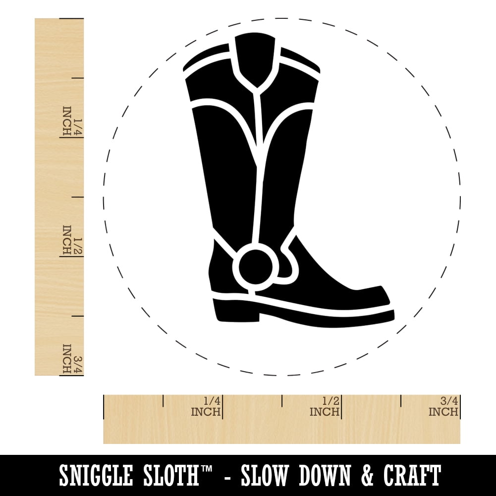 Cowboy Boot Western Self-Inking Rubber Stamp Ink Stamper - Blue Ink - Small 3/4 Inch