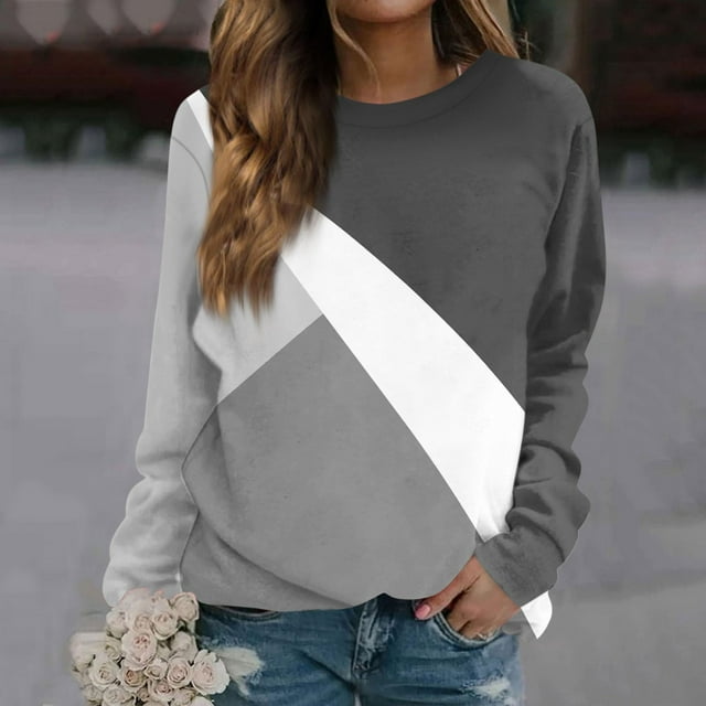 Sentmoon Tunique Mode Pull à Manches Longues pour Femmes Imprimé Col Rond Décontracté Hauts à Manches Longues Grande Taille Simple Mode Automne 2024 Gris m jusqu'à 40 % de Réduction