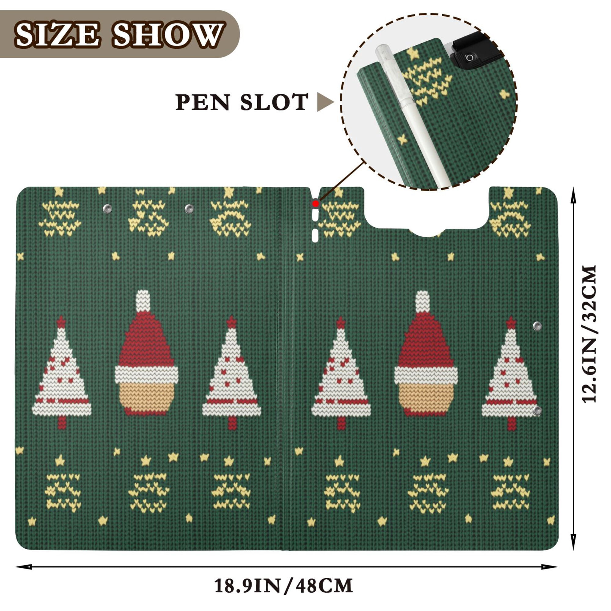 FORMRS A4 Clipboard Folder with Pen Holder Horizontal Foldable School Office Binder, Christmas Santa Hats