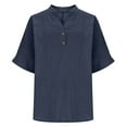thumbnail image 4 of Yteetum Women's Cotton Linen Short Sleeve Shirts Oversized V Neck Button Up T Shirts Summer Tops for Women Casual Solid Loose Tees Blouses, 4 of 8