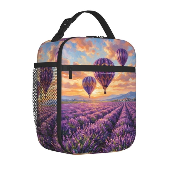 Hot Air Balloon Insulated Lunch Box Portable Handheld Reusable Cooler Handbag Front Pocket Work Office Daily Travel Meal Bag