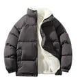 thumbnail image 2 of guisaled Men's Puffer Jacket Stand Collar Full Zip Long Sleeve Down Coats Fashion Solid Color Quilted Padded Thick Warm Winter Outwear, 2 of 7