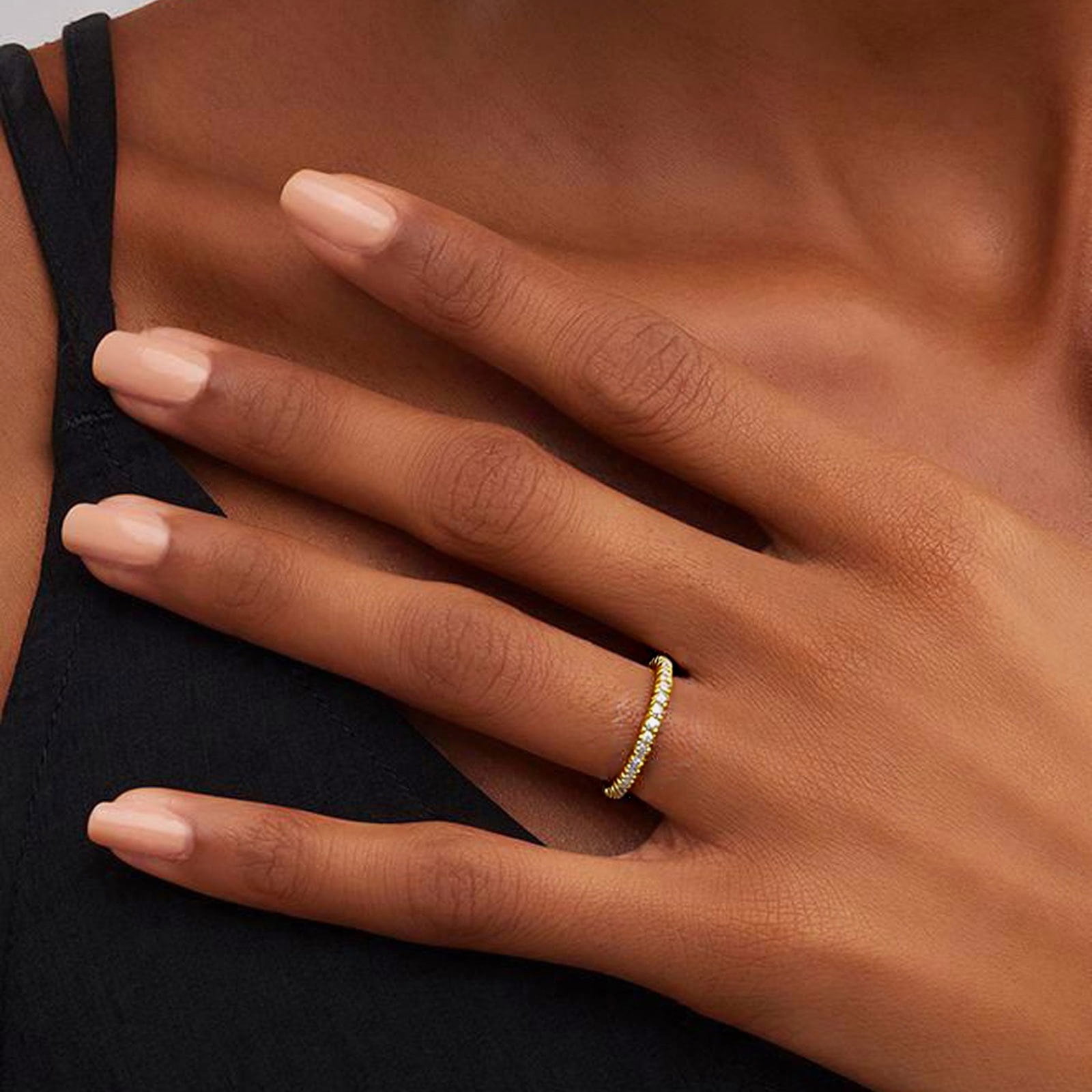 SFTING Wedding Band 925 Sterling Silver Stackable Eternity Rings for Women Yellow Gold Size 7